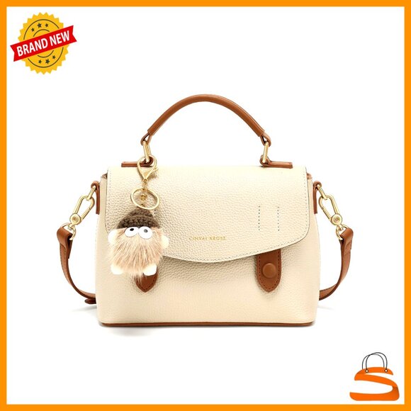 Handbags - Genuine Leather Crossbody Bag with Detachable Strap, 8.27" x 5.51" Satchel